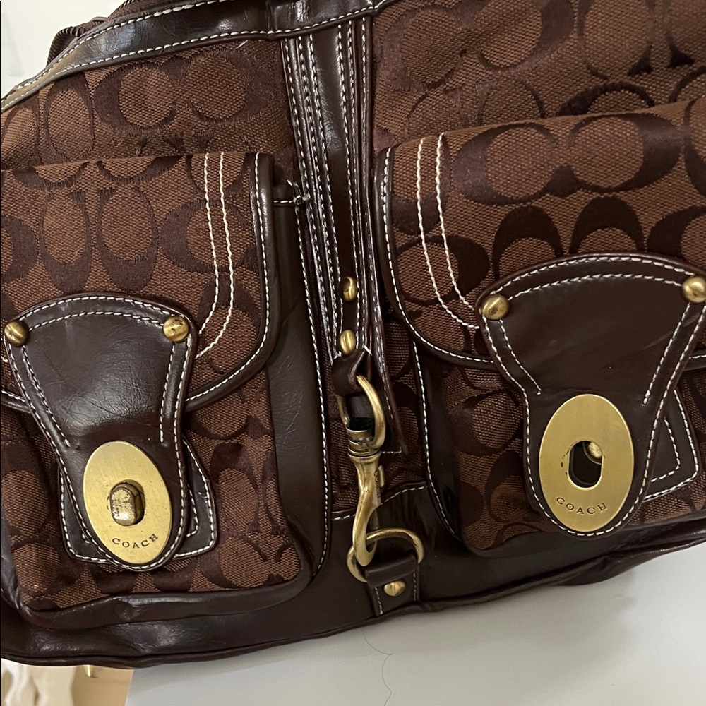 COACH Brown Signature Canvas Bag and matching pouch